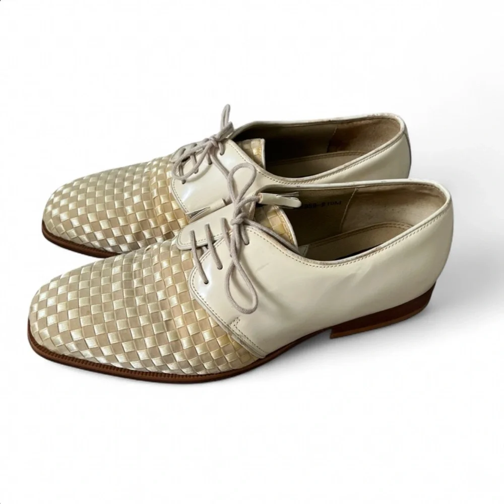 Men’s Vero‎ Cuoio Woven Leather Oxford Shoes Size 10 Cream Lace Up